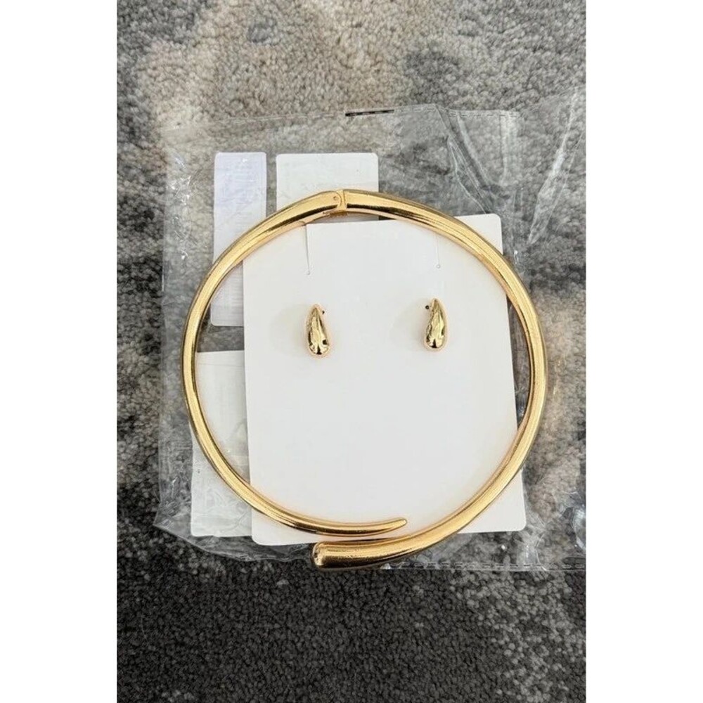 New Minimalist Choker Necklace & Teardrop Earrings Set